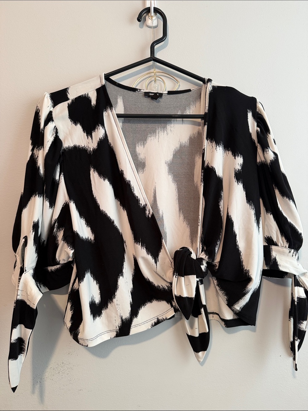 Express Tie-Front Black and White Printed Women's top